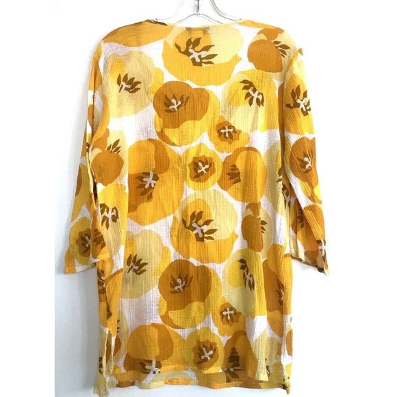 J Crew Yellow Floral Gauze Tunic Cover Up Medium Yellow Beach Resortwear - Picture 2 of 7
